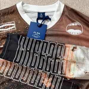 FLAN Soccer‎ Jersey Bleach Tie Dye Graphic Print Brown White Small